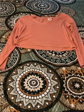 Self Esteem Coral Long-Sleeve Cropped Top